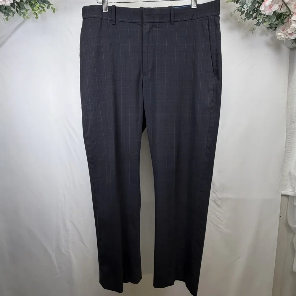 Axist Mens 34x30 Black Flat‎ Front Trousers Dress Pants Slacks (Small Run) Check